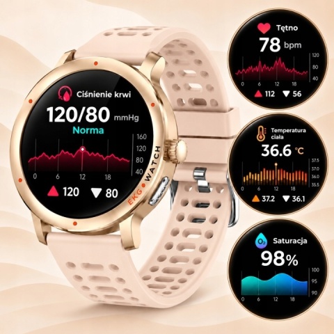 SMARTWATCH EKG HRV ZEGAREK DLA KOBIETY ROZMOWY CIŚNIENIOMIERZ AMOLED PL