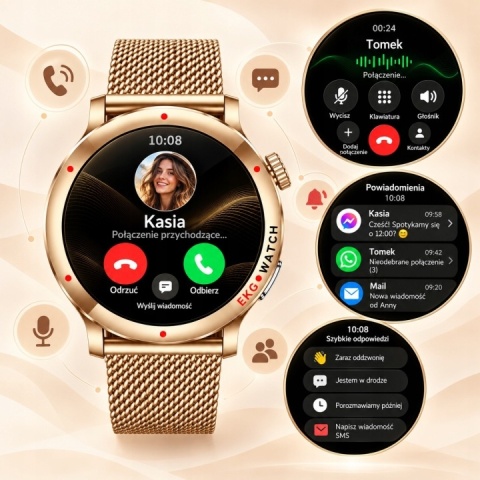 SMARTWATCH EKG HRV ZEGAREK DLA KOBIETY ROZMOWY CIŚNIENIOMIERZ AMOLED PL
