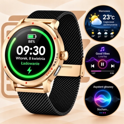 SMARTWATCH EKG HRV ZEGAREK DLA KOBIETY ROZMOWY CIŚNIENIOMIERZ AMOLED PL