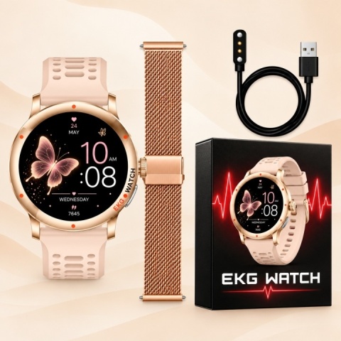 SMARTWATCH EKG HRV ZEGAREK DLA KOBIETY ROZMOWY CIŚNIENIOMIERZ AMOLED PL