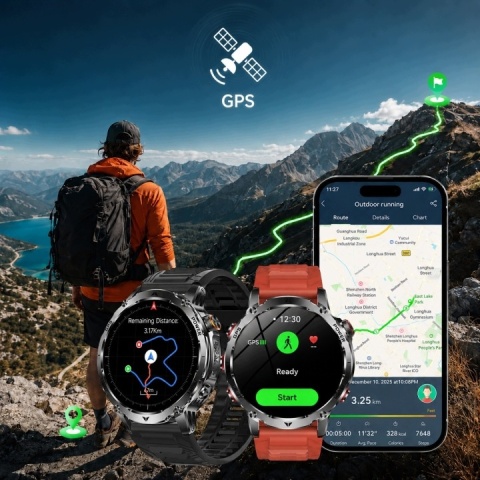 SMARTWATCH GPS 1100MAH ZEGAREK BAROMETR KOMPAS LATARKA ROZMOWY PULS SPORT