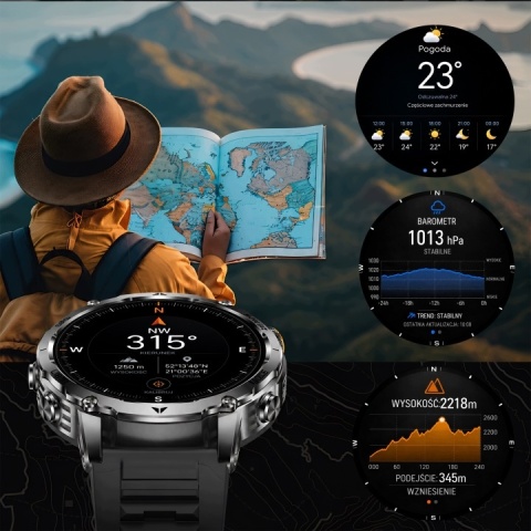 SMARTWATCH GPS 1100MAH ZEGAREK BAROMETR KOMPAS LATARKA ROZMOWY PULS SPORT