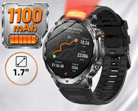 SMARTWATCH GPS 1100MAH ZEGAREK BAROMETR KOMPAS LATARKA ROZMOWY PULS SPORT