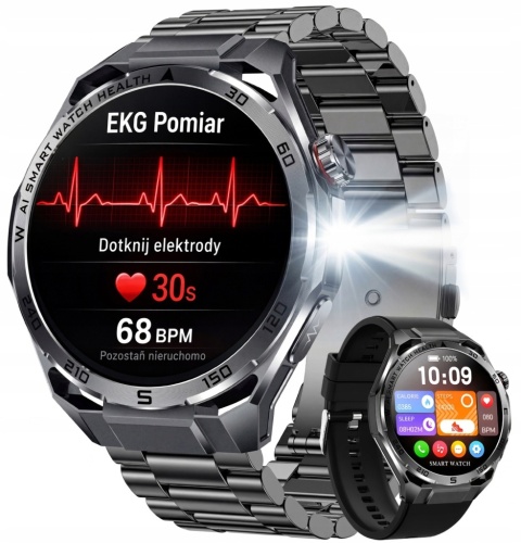 SMARTWATCH ZEGAREK EKG LATARKA PPG CIŚNIENIOMIERZ GLUKOZA ROZMOWY HRV