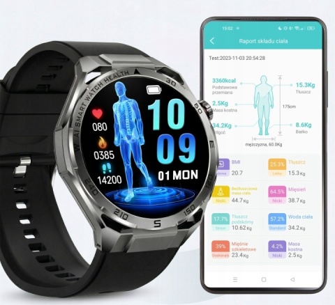 SMARTWATCH ZEGAREK EKG LATARKA PPG CIŚNIENIOMIERZ GLUKOZA ROZMOWY HRV