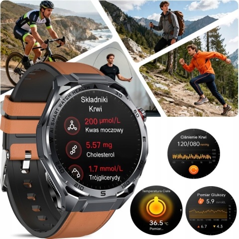 SMARTWATCH ZEGAREK EKG LATARKA PPG CIŚNIENIOMIERZ GLUKOZA ROZMOWY HRV