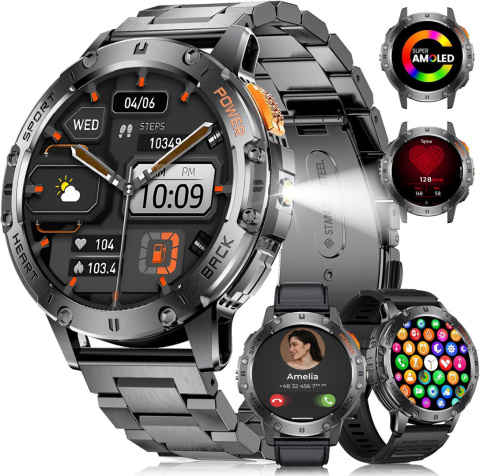 SMARTWATCH Zegarek Męski LATARKA Ciśnieniomierz ROZMOWY 530mAH AMOLED IP68 SMARTWATCH Zegarek Męski LATARKA Ciśnieniomierz ROZMOWY 530mAH AMOLED IP68