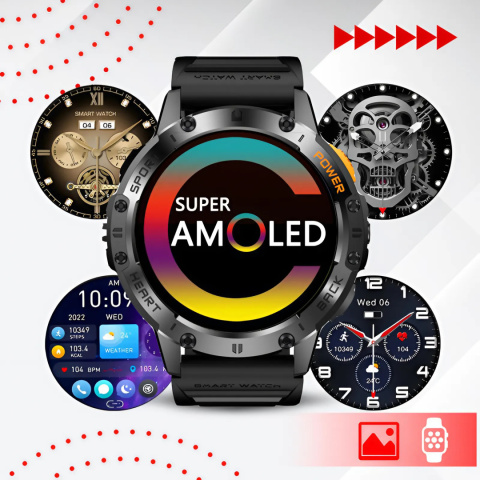 SMARTWATCH Zegarek Męski LATARKA Ciśnieniomierz ROZMOWY 530mAH AMOLED IP68 SMARTWATCH Zegarek Męski LATARKA Ciśnieniomierz ROZMOWY 530mAH AMOLED IP68